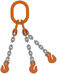 Pewag - 5' Long x 10" Wide, 22,800 Lb Basket Capacity, 22,800 Lb Vertical Capacity, Alloy Steel Web Sling - TOS Chain Sling, 3/8" Diam Chain, Self-Colored, with 3 Sling Hooks & Master Link - Caliber Tooling