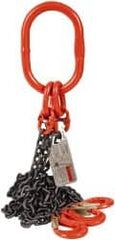 Pewag - 5' Long x 10" Wide, 7,000 Lb Basket Capacity, 7,000 Lb Vertical Capacity, Alloy Steel Web Sling - TOS Chain Sling, 7/32" Diam Chain, Self-Colored, with 3 Sling Hooks & Master Link - Caliber Tooling