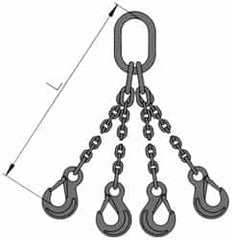 Pewag - 5' Long x 10" Wide, 22,800 Lb Basket Capacity, 22,800 Lb Vertical Capacity, Alloy Steel Web Sling - QOG Chain Sling, 3/8" Diam Chain, Self-Colored, with 4 Grab Hooks, Master Link & 4 Shortening Hooks - Caliber Tooling