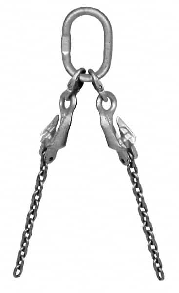 Pewag - 5' Long, 6,100 Lb Basket Capacity, 6,100 Lb Vertical Capacity, Alloy Steel Web Sling - DOG Chain Sling, 9/32" Diam Chain, Silver (Color), with 2 Grab Hooks, Master Link & 2 Shortening Hooks - Caliber Tooling