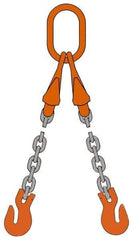 Pewag - 5' Long, 12,300 Lb Basket Capacity, 12,300 Lb Vertical Capacity, Alloy Steel Web Sling - DOG Chain Sling, 3/8" Diam Chain, Silver (Color), with 2 Grab Hooks, Master Link & 2 Shortening Hooks - Caliber Tooling