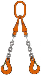 Pewag - 5' Long, 12,300 Lb Basket Capacity, 12,300 Lb Vertical Capacity, Alloy Steel Web Sling - DOS Chain Sling, 3/8" Diam Chain, Silver (Color), with 2 Sling Hooks, Master Link & 2 Shortening Hooks - Caliber Tooling