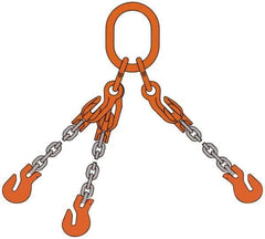 Pewag - 5' Long x 10" Wide, 7,000 Lb Basket Capacity, 7,000 Lb Vertical Capacity, Alloy Steel Web Sling - TOG Chain Sling, 7/32" Diam Chain, Self-Colored, with Grab Hooks, Master Link & 3 Shortening Hooks - Caliber Tooling