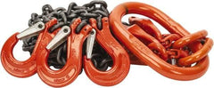 Pewag - 5' Long x 10" Wide, 7,000 Lb Basket Capacity, 7,000 Lb Vertical Capacity, Alloy Steel Web Sling - TOS Chain Sling, 7/32" Diam Chain, Self-Colored, with 3 Sling Hooks, Master Link & 3 Shortening Hooks - Caliber Tooling