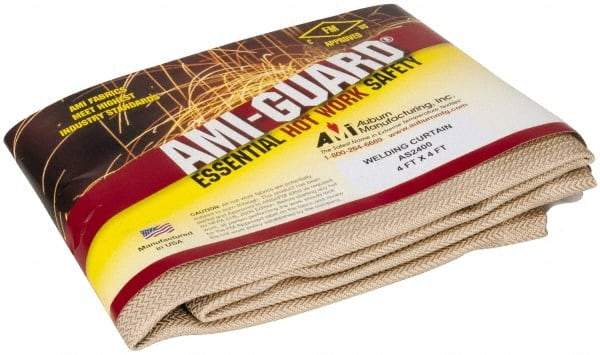 Auburn Mfr - 4' High x 4' Wide x 0.04" Thick Silica Welding Curtain - Tan, Grommet - Caliber Tooling