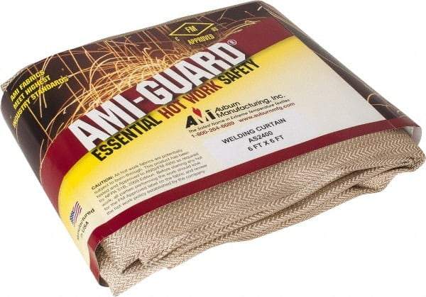 Auburn Mfr - 6' High x 6' Wide x 0.04" Thick Silica Welding Curtain - Tan, Grommet - Caliber Tooling