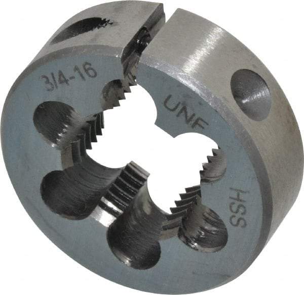 Interstate - 3/4-16 UNF Thread, 1-1/2" Outside Diam High Speed Steel Round Die - Right Hand Thread, Adjustable - Exact Industrial Supply