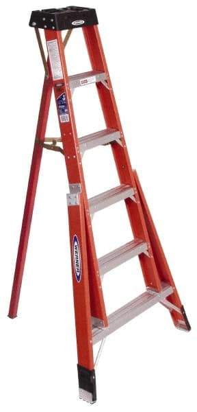 Werner - 6 Steps, 6' High, Type IA Rating, Fiberglass Tripod Step Ladder - 300 Lb Load Capacity, 36" Base Width - Caliber Tooling