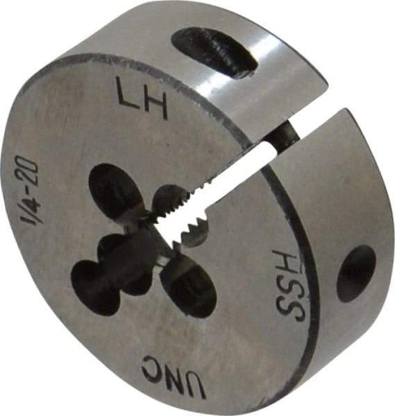 Interstate - 1/4-20 UNC Thread, 1-1/2" Outside Diam High Speed Steel Round Die - Left Hand Thread, Adjustable - Exact Industrial Supply