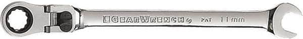 GearWrench - 11mm 12 Point Flexhead Combination Wrench - 7-1/4" OAL, Steel, Full Polish Finish - Caliber Tooling