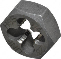 Interstate - 1/4-28 UNF Thread, 19/32" Hex, Right Hand Thread, Hex Rethreading Die - High Speed Steel, 1/4" Thick - Exact Industrial Supply