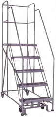 PW Platforms - 5 Step, 86 Inch Overall Height, Grip Strut Tread, Rolling Safety Ladder - 600 Lb. Load Capacity, 50 Inch Platform Height, 26 Inch Base Width x 60 Inch Base Depth - Caliber Tooling