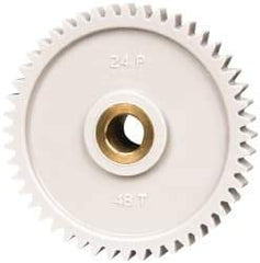 Made in USA - 24 Pitch, 2" Pitch Diam, 2.083" OD, 48 Tooth Spur Gear - 1/4" Face Width, 5/16" Bore Diam, 43/64" Hub Diam, 20° Pressure Angle, Acetal - Caliber Tooling