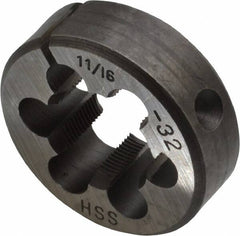 Interstate - 11/16-32 UNS Thread, 1-1/2" Outside Diam High Speed Steel Round Die - Right Hand Thread, Adjustable - Exact Industrial Supply