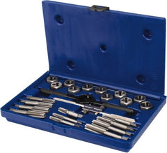 Tap & Die Set: 1/8-27 to 1/2-20 Taps, 1/8-27 to 1/2-20 Dies, NPT, UNC & UNF Carbon Steel, Bright Finish, 1″ Hex Dies, Plug & Taper, 24 Pc