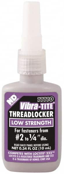 Vibra-Tite - 10 mL Bottle, Purple, Low Strength Liquid Threadlocker - Series 111, 24 hr Full Cure Time, Hand Tool Removal - Caliber Tooling