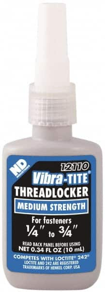 Vibra-Tite - 10 mL Bottle, Blue, Medium Strength Liquid Threadlocker - Series 121, 24 hr Full Cure Time, Hand Tool Removal - Caliber Tooling