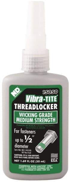 Vibra-Tite - 50 mL Bottle, Green, Medium Strength Liquid Threadlocker - Series 150, 24 hr Full Cure Time, Hand Tool Removal - Caliber Tooling