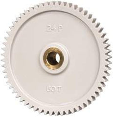 Made in USA - 24 Pitch, 2-1/2" Pitch Diam, 2.583" OD, 60 Tooth Spur Gear - 1/4" Face Width, 5/16" Bore Diam, 43/64" Hub Diam, 20° Pressure Angle, Acetal - Caliber Tooling