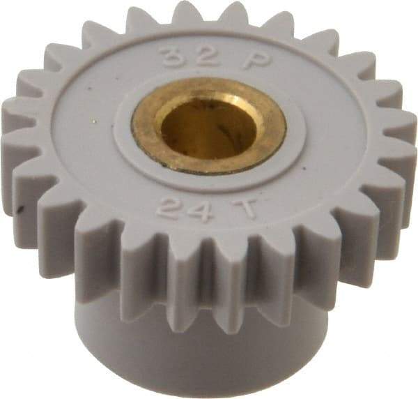 Made in USA - 32 Pitch, 3/4" Pitch Diam, 13/16" OD, 24 Tooth Spur Gear - 3/16" Face Width, 3/16" Bore Diam, 1/2" Hub Diam, 20° Pressure Angle, Acetal - Caliber Tooling