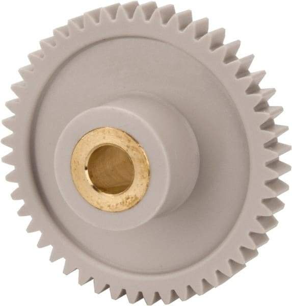 Made in USA - 32 Pitch, 1-1/2" Pitch Diam, 1-9/16" OD, 48 Tooth Spur Gear - 3/16" Face Width, 1/4" Bore Diam, 5/8" Hub Diam, 20° Pressure Angle, Acetal - Caliber Tooling