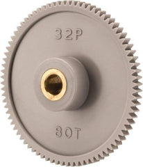 Made in USA - 32 Pitch, 2-1/2" Pitch Diam, 2-9/16" OD, 80 Tooth Spur Gear - 3/16" Face Width, 5/16" Bore Diam, 13/16" Hub Diam, 20° Pressure Angle, Acetal - Caliber Tooling