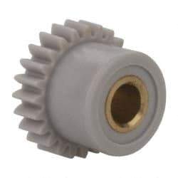 Made in USA - 48 Pitch, 1/2" Pitch Diam, 0.542" OD, 24 Tooth Spur Gear - 1/8" Face Width, 1/8" Bore Diam, 13/32" Hub Diam, 20° Pressure Angle, Acetal - Caliber Tooling