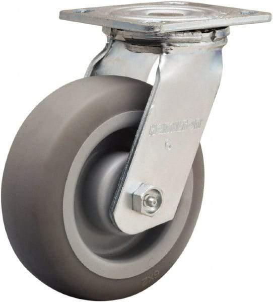 Hamilton - 6" Diam x 2" Wide x 7-1/2" OAH Top Plate Mount Swivel Caster - Rubber Mold on Polyolefin, 410 Lb Capacity, Straight Roller Bearing, 4 x 4-1/2" Plate - Caliber Tooling