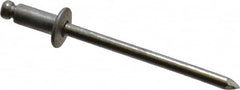 Marson - Button Head Aluminum Open End Blind Rivet - Aluminum Mandrel, 0.032" to 1/8" Grip, 1/4" Head Diam, 0.129" to 0.133" Hole Diam, 0.275" Length Under Head, 1/8" Body Diam - Caliber Tooling