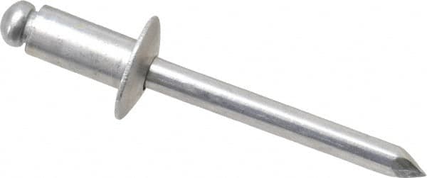 Marson - Button Head Aluminum Open End Blind Rivet - Aluminum Mandrel, 0.126" to 1/4" Grip, 1/2" Head Diam, 0.257" to 0.261" Hole Diam, 1/2" Length Under Head, 1/4" Body Diam - Caliber Tooling