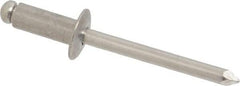 Marson - Button Head Aluminum Open End Blind Rivet - Aluminum Mandrel, 0.251" to 3/8" Grip, 1/2" Head Diam, 0.257" to 0.261" Hole Diam, 5/8" Length Under Head, 1/4" Body Diam - Caliber Tooling