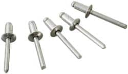 Marson - Button Head Steel Open End Blind Rivet - Steel Mandrel, 0.376" to 1/2" Grip, 1/4" Head Diam, 0.129" to 0.133" Hole Diam, 0.65" Length Under Head, 1/8" Body Diam - Caliber Tooling