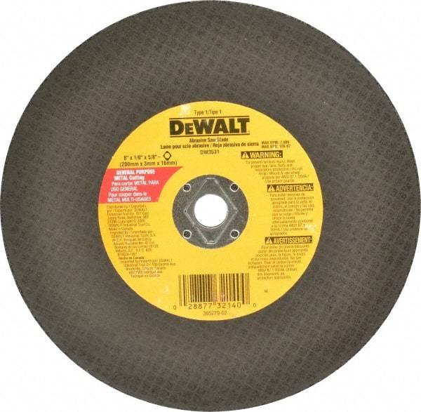 DeWALT - 8" Aluminum Oxide Cutoff Wheel - 1/8" Thick, 5/8" Arbor, 7,600 Max RPM, Use with Circular Saws - Caliber Tooling