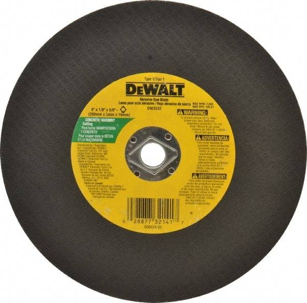 DeWALT - 8" Silicon Carbide Cutoff Wheel - 1/8" Thick, 5/8" Arbor, 7,600 Max RPM, Use with Circular Saws - Caliber Tooling