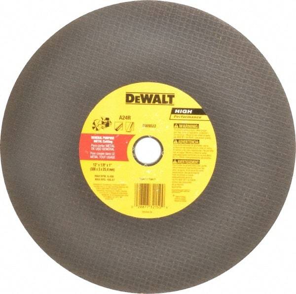 DeWALT - 12" Aluminum Oxide Cutoff Wheel - 1/8" Thick, 1" Arbor, 6,400 Max RPM, Use with Circular Saws - Caliber Tooling