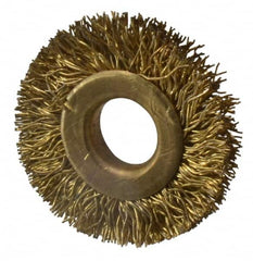 Value Collection - 1-1/4" OD, 3/8" Arbor Hole, Crimped Brass-Coated Steel Wheel Brush - 1/4" Face Width, 1/4" Trim Length, 0.012" Filament Diam, 20,000 RPM - Caliber Tooling