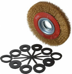 Value Collection - 6" OD, 1-1/4" Arbor Hole, Crimped Brass-Coated Steel Wheel Brush - 11/16" Face Width, 1-1/8" Trim Length, 0.012" Filament Diam, 6,000 RPM - Caliber Tooling