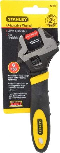 Stanley - 1" Jaw Capacity, 6" Standard Adjustable Wrench - Chrome Vanadium Steel, Black Finish, 7" OAL - Caliber Tooling