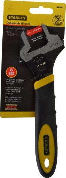 Stanley - 1-1/8" Jaw Capacity, 8" Standard Adjustable Wrench - Chrome Vanadium Steel, Black Finish, 8-1/2" OAL - Caliber Tooling