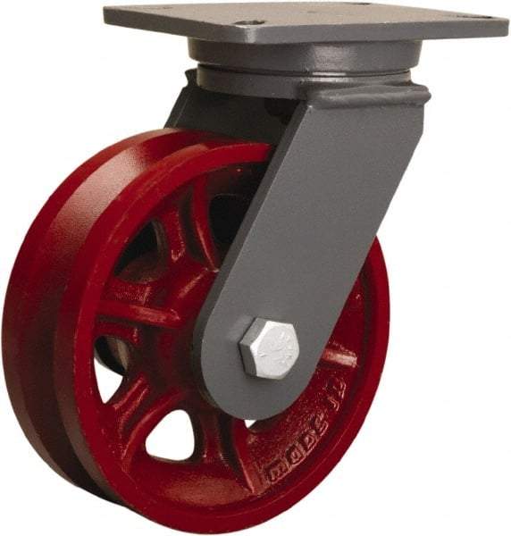 Hamilton - 10" Diam x 3" Wide, Iron Swivel Caster - 3,000 Lb Capacity, Top Plate Mount, 5-1/4" x 7-1/4" Plate, Tapered Roller Bearing - Caliber Tooling