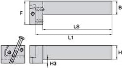 Kennametal - KGME, Left Hand, Indexable Grooving Tool Holder - 25.4mm Shank Height, 25.4mm Shank Width, 140.4mm OAL - Caliber Tooling