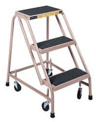 Gillis - 30" 3 Step Ladder - Rolling Steel Office Ladder, 300 Lb Capacity, 30" Platform Height, 24" Base Width x 27" Depth, Rubber Matted - Caliber Tooling