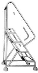 Gillis - 54" 3 Step Ladder - Rolling Steel Office Ladder, 300 Lb Capacity, 30" Platform Height, 24" Base Width x 27" Depth, Rubber Matted - Caliber Tooling