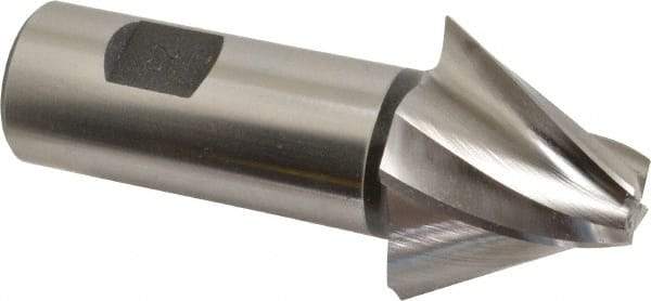 Made in USA - 25° Taper Angle per Side, 1/2" Small End Diam, 1-1/4" LOC, High Speed Steel 4 Flute Tapered Square End Mill - 3-3/4" OAL, 1" Shank Diam, Spiral Flute - Caliber Tooling