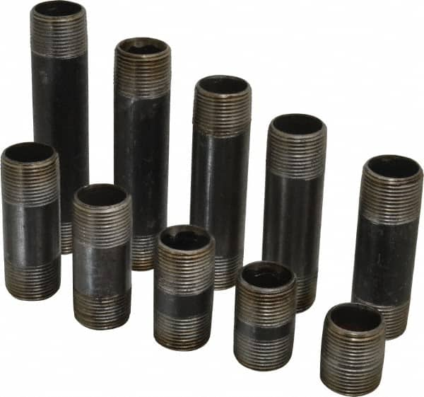 B&K Mueller - 60 Piece, 1" Pipe, Black Finished Steel Pipe Nipple Set - Schedule 40, (6) Close, (6) 2, (6) 2-1/2, (6) 3, (6) 3-1/2, (6) 4, (6) 4-1/2, (6) 5, (6) 5-1/2, (6) 6 - Caliber Tooling