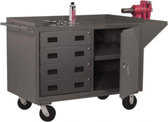 Durham - 2,000 Lb Capacity, 1 Shelf, 4 Drawer, 2 Door Mobile Cabinet - 60" Wide x 24" Deep x 38" High, Steel, Gray - Caliber Tooling