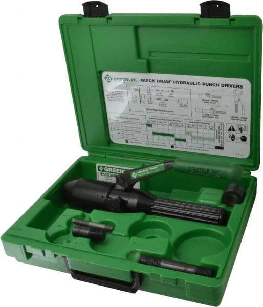 Greenlee - 5 Piece, 22.5" Punch Hole Diam, Hydraulic Punch Driver Kit - Round Punch, 10 Gage Mild Steel - Caliber Tooling