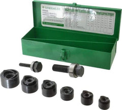 Greenlee - 15 Piece, 3/4 to 1-1/2" Punch Hole Diam, Manual Standard Punch Kit - Round Punch, 16 Gage Mild Steel - Caliber Tooling