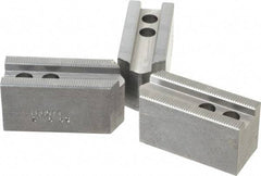 Abbott Workholding Products - 6-1/2" Chuck Capacity, 1/16" x 90 Serrated Attachment, Square Soft Lathe Chuck Jaw - 3 Jaws, Steel, 0.65" Btw Mount Hole Ctrs, 3" Long x 1-1/4" Wide x 1-1/2" High, 0.551" Groove, 0.3937" & 10mm Fastener - Caliber Tooling