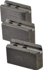 Abbott Workholding Products - 5" & Up Chuck Capacity, 1.5mm x 60° Serrated Attachment, Square Soft Lathe Chuck Jaw - 3 Jaws, Steel, 0.7087" Btw Mount Hole Ctrs, 2-1/2" Long x 1" Wide x 1-1/2" High, 0.3937" Groove, 0.315" & 8mm Fastener - Caliber Tooling